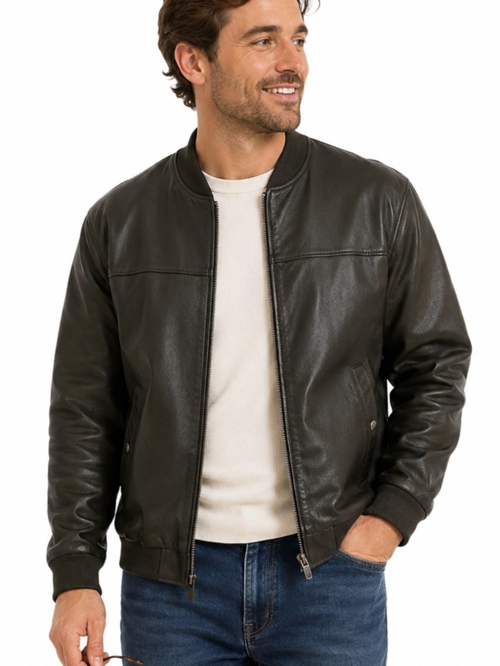 ROOTS Passport Leather Flight Jacket Mens Small Green Full Zip Bomber Lined